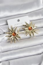 Güneş Model Gold Renk Pirinç Kadın Küpe - Lisinya - Görsel 2