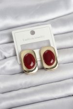 Bordo Renk Kare Model Vintage Kadın Küpe - Lisinya - Görsel 2