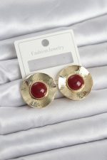 Vintage Model Bordo Gold Renk Pirinç Kadın Küpe - Lisinya - Görsel 2