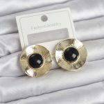 Vintage Model Siyah Gold Renk Pirinç Kadın Küpe - Lisinya