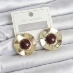 Vintage Model Kahverengi Gold Renk Pirinç Kadın Küpe - Lisinya