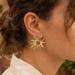 Güneş Model Gold Renk Pirinç Kadın Küpe - Lisinya