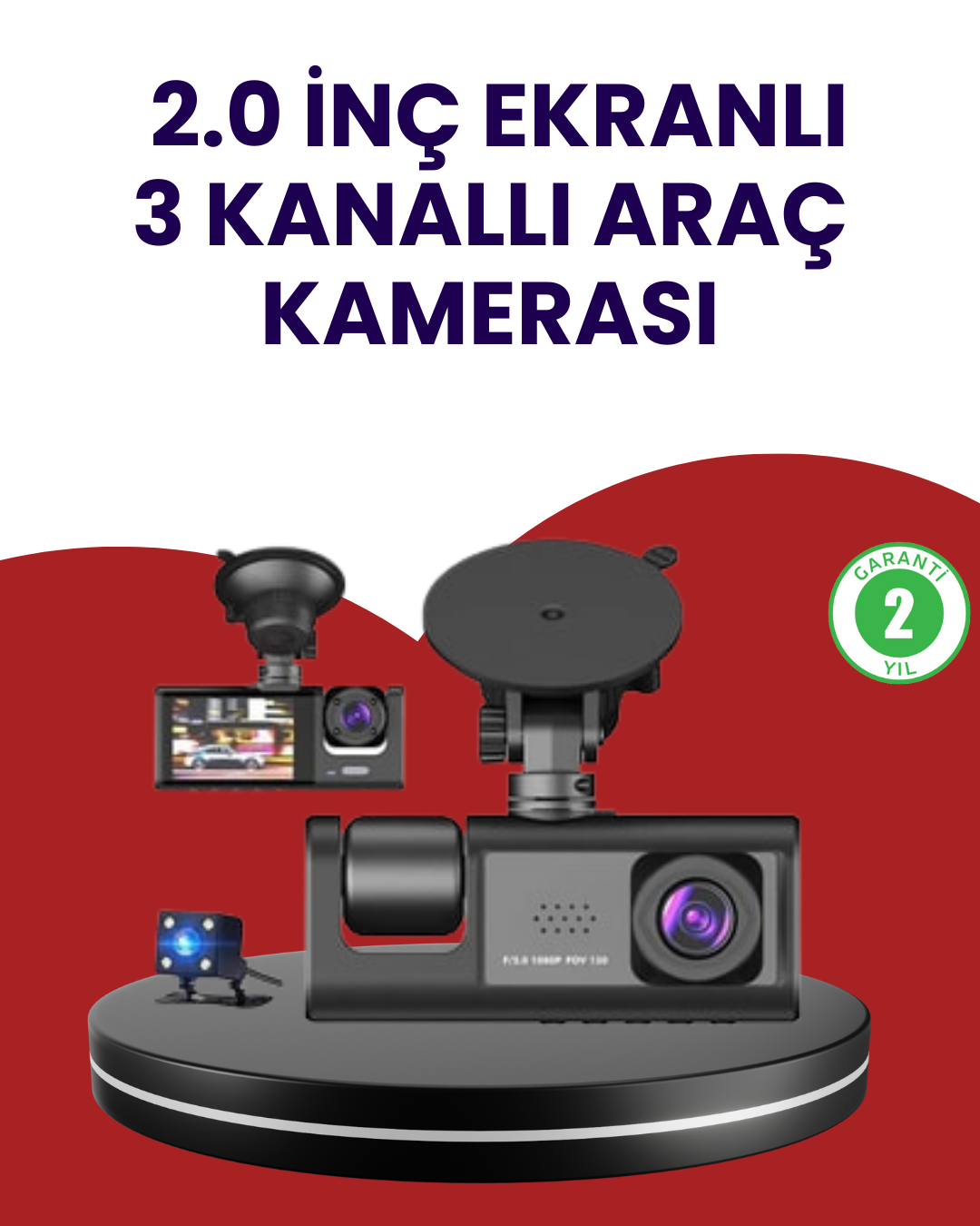 2-146 Üç Kameralı Araç Kamerası | Full HD 1080P Ön + HD İç/Arka - Lisinya - Görsel 1