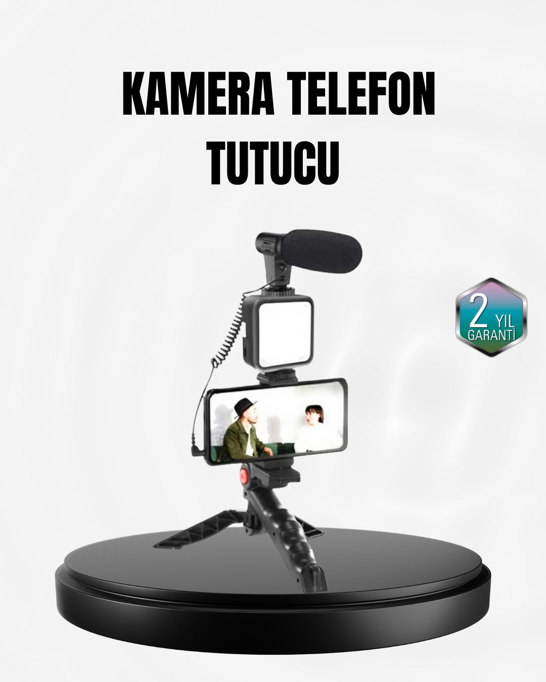 2-160 Profesyonel Vlog Çekim Kiti LED Işıklı Tripod Mikrofonlu Telefon Seti - Lisinya - Görsel 1
