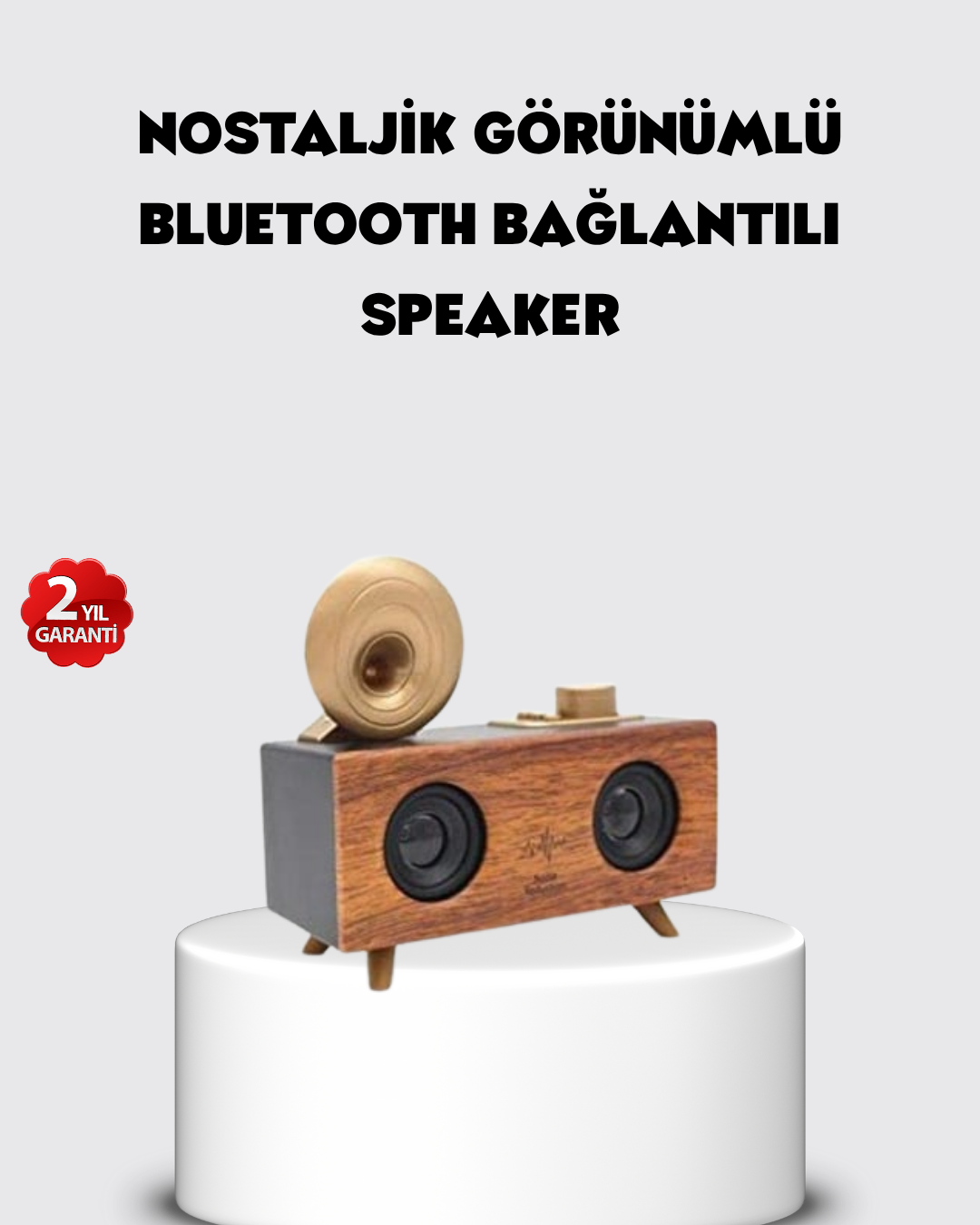 2-64 Retro Gramofon Tasarımlı Bluetooth Hoparlör – 3D Stereo Ses, 1800 mAh Batarya - Lisinya - Görsel 1