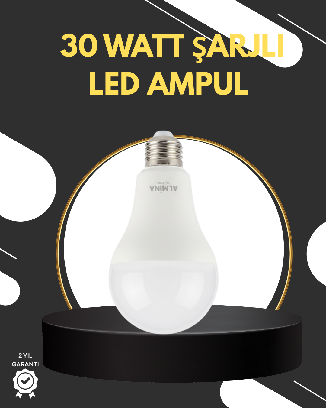 3-48 Acil Durumlar İçin Şarjlı LED Ampul 6400K Soğuk Beyaz 30 Watt - Lisinya - Görsel 1