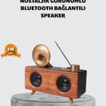 Nostaljik Gramofon Bluetooth Hoparlör – FM Radyo + USB + SD Kart Destekli - Lisinya