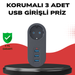 Isıya Dayanıklı 3 USB Portlu Güvenlikli Priz – Akıllı Enerji Yönetimi - Lisinya