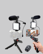 Profesyonel Vlog Çekim Kiti LED Işıklı Tripod Mikrofonlu Telefon Seti - Lisinya - Görsel 2