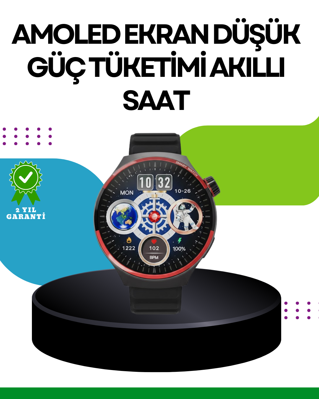 4-40 Spor ve Sağlık Takipli Akıllı Saat Kablosuz Şarj - Lisinya - Görsel 1