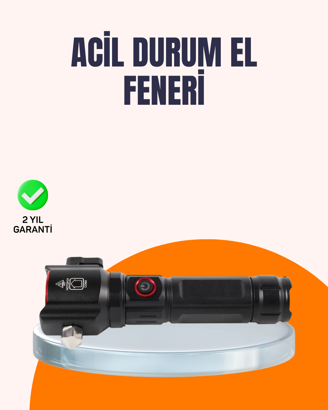 4-53 Çok Fonksiyonlu Acil Durum Feneri Yan Işıklı Çekiçli - Lisinya - Görsel 1