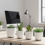 4’lü 3D Beyaz Minimal Dekoratif Vazo Ayaklı Saksı Takımı - Lisinya