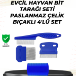 4 Parçalı Evcil Hayvan Tarak Seti – Paslanmaz Çelik Dişli, Ergonomik Saplı - Lisinya