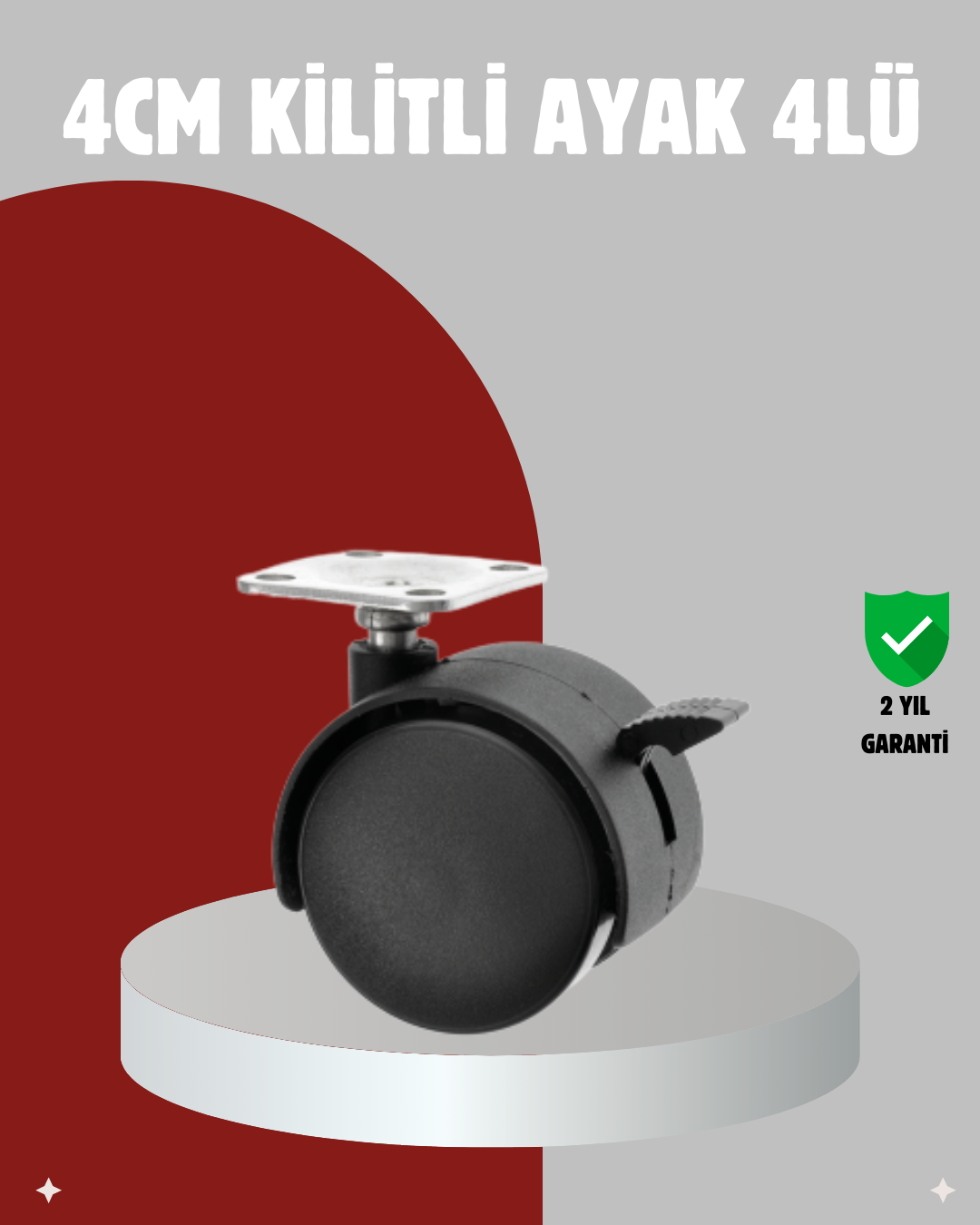 5-97 Mobilya İçin Kilitli 4 cm Tekerlek Ayak Seti - Lisinya - Görsel 1