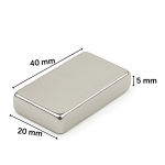 5'li Set: N35 Sınıfı 40x20x5 mm Köşeli Neodyum Mıknatıs (Nikel Kaplama) ( Lisinya ) - Görsel 2