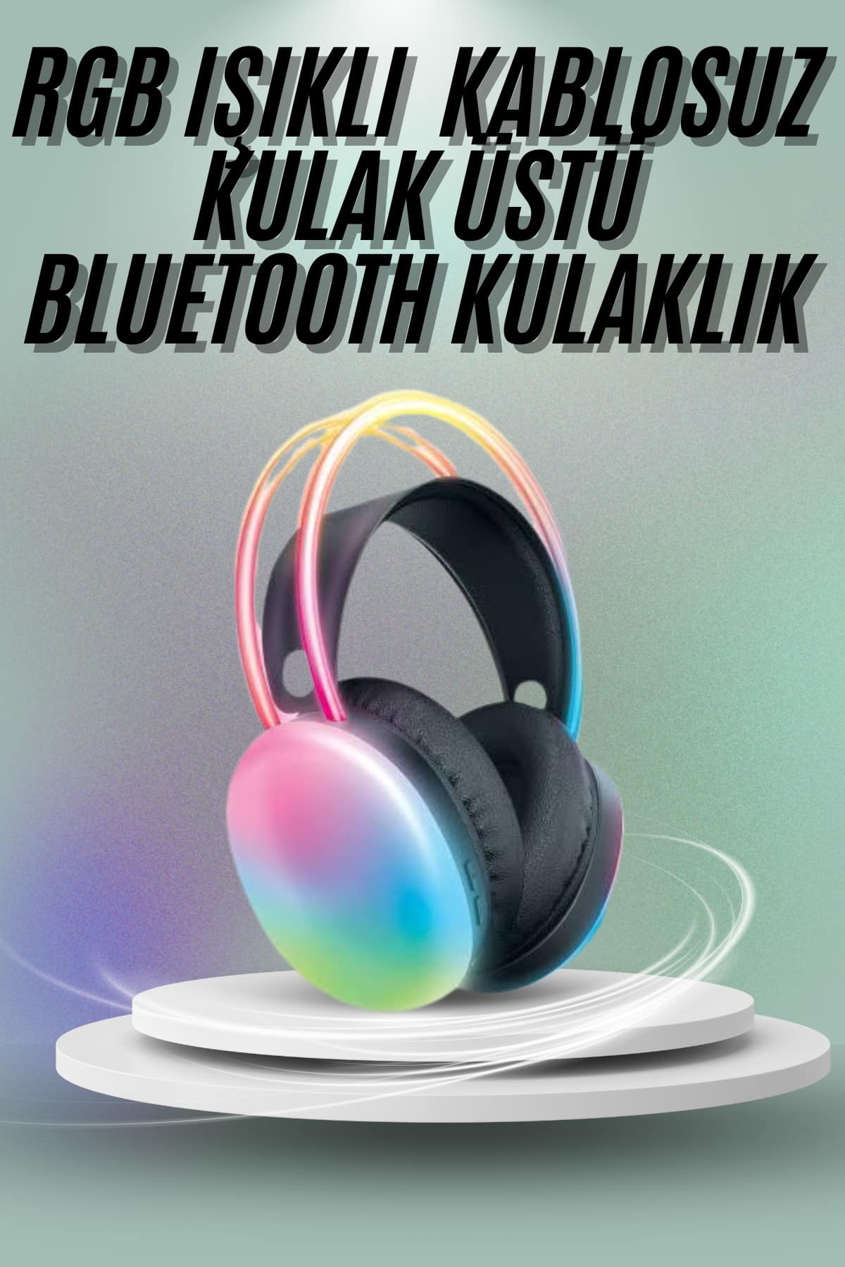 6-233 Kulak Üstü Kablosuz Bluetooth Kulaklık Unısex Renkli Işıklı Kulaklık - Lisinya - Görsel 1