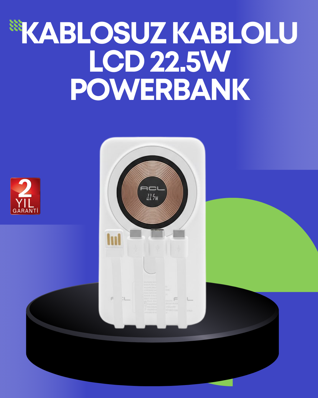 6-38 Çoklu Kablo Çıkışlı Taşınabilir Powerbank Kompakt Tasarım - Lisinya - Görsel 1