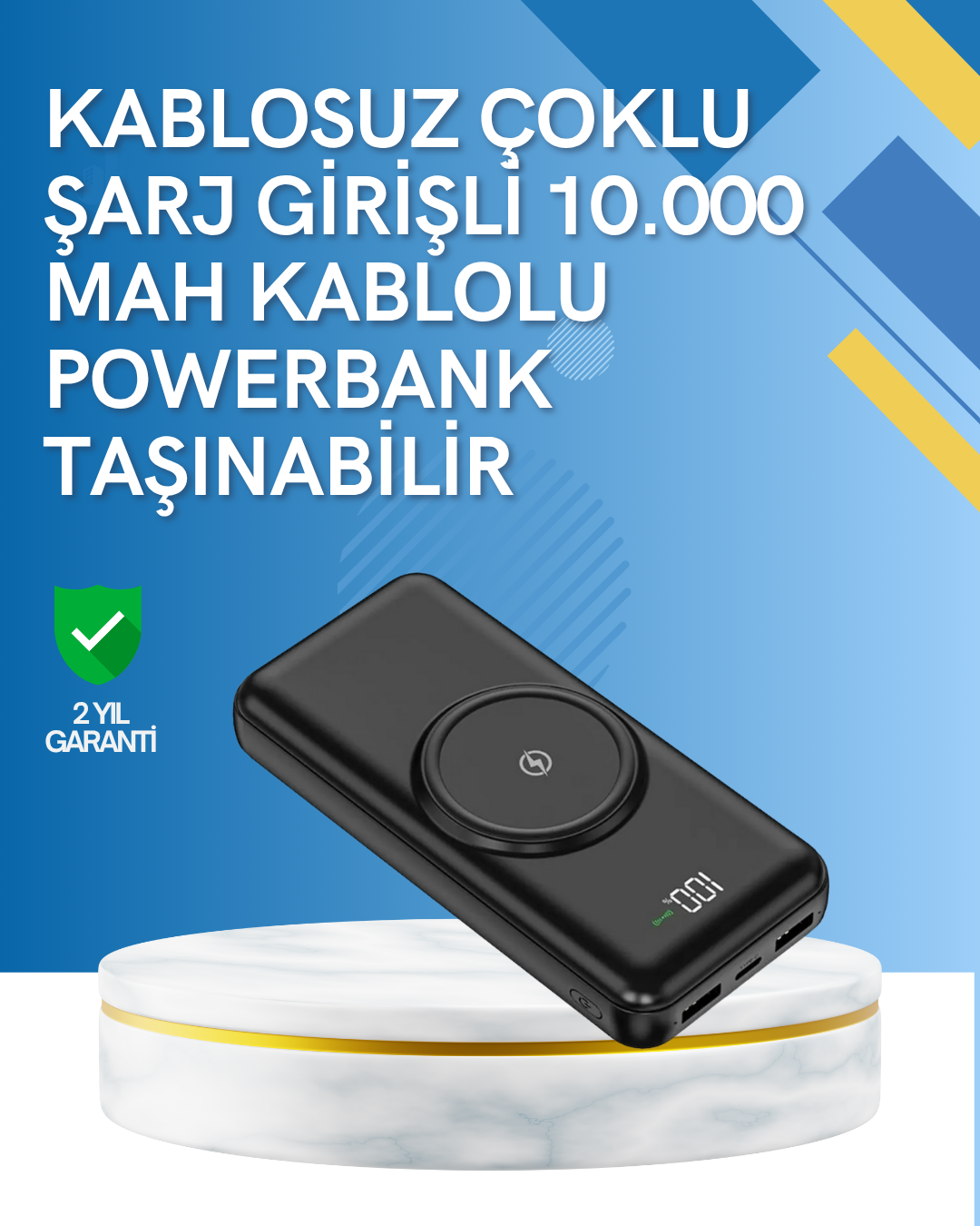 6-5 iPhone ve Android Uyumlu 10000mAh Powerbank – Hem Kablolu Hem Kablosuz - Lisinya - Görsel 1