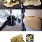 Araç İçi Koltuk Arkası Katlanabilir Bardak Tutuculu Bej Tepsi ( Lisinya )