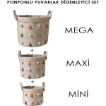 Katlanabilir Çok Amaçlı Ponponlu Yuvarlak Düzenleyici Saklama Kutusu Organizer Keçe (mini Boy) - 03785 ( Lisinya ) - Görsel 2