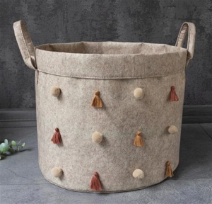 Katlanabilir Çok Amaçlı Ponponlu Yuvarlak Düzenleyici Saklama Kutusu Organizer Keçe (mini Boy) - 03785 ( Lisinya )