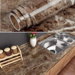 Mermer Desenli Masa Tezgah Mutfak Su Geçirmez Yapışkanlı Folyo Sticker Kahverengi 5x0,6m ( Lisinya )