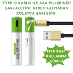 Type-C ile Şarjolabilen 4 lü AAA 1.5V Lityum İnce Şarjlı Kalem Pil 750 mAH Uzun Ömürlü ( Lisinya ) - Görsel 2