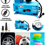 220 Volt-12 Volt 250 Psi Geniş Uygulama Yelpazesi Kompresör Lastik Hava Şişirme Oto Pompası ( Lisinya )