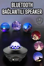 Çocuklara Özel Şarjlı Bluetooth Hoparlör Parti Led Lambası Yıldızlı Projeksiyon - Lisinya