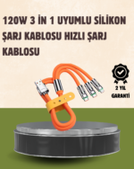 120 W Şarj ve Veri Aktarımı Kablo– 3 Başlıklı Çok Amaçlı Kablo Yüksek Hızlı - Vipsepet