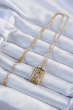 316L Çelik Zincir Eskitme Altın Renk Pembe Mineli Kalp Figürlü Tarot Kolye - Vipsepet - Görsel 2