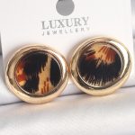 Pirinç Gold Renk Leopar Desen Daire Model Kadın Küpe - Vipsepet