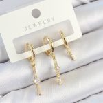Pirinç Zirkon Taşlı Sallantılı Model Gold Renk 3'lü Çift Kadın Küpe Set - Vipsepet