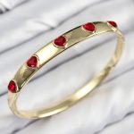 Pirinç Zirkon Taşlı Kırmızı Kalp Model Gold Renk Kadın Kelepçe - Vipsepet