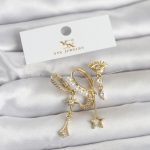 Pirinç Gold Renk Zirkon Taşlı Gece Temalı 3'lü Kadın Küpe - Vipsepet