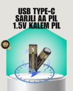 1.5V AA Şarjlı Lityum Pil | 1000+ Kez Şarj Edilebilir | Hızlı Type-C Şarj (2 Adet) - Vipsepet