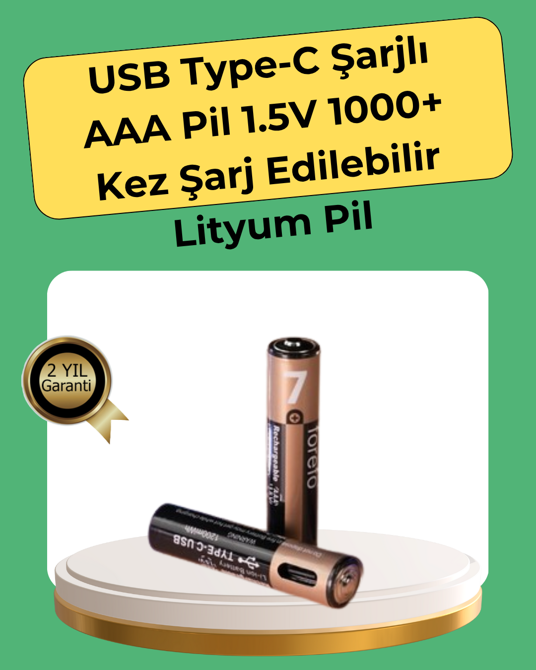 2-2 AAA Boyutunda USB Şarjlı Pil – Kompakt Tasarım, Geniş Uyumluluk - Vipsepet - Görsel 1