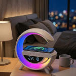 Kablosuz Şarjlı LED Işıklı Masa Saati Bluetooth Hoparlör Alarm Fonksiyonlu - Vipsepet