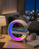 Kablosuz Şarjlı LED Işıklı Masa Saati Bluetooth Hoparlör Alarm Fonksiyonlu - Vipsepet
