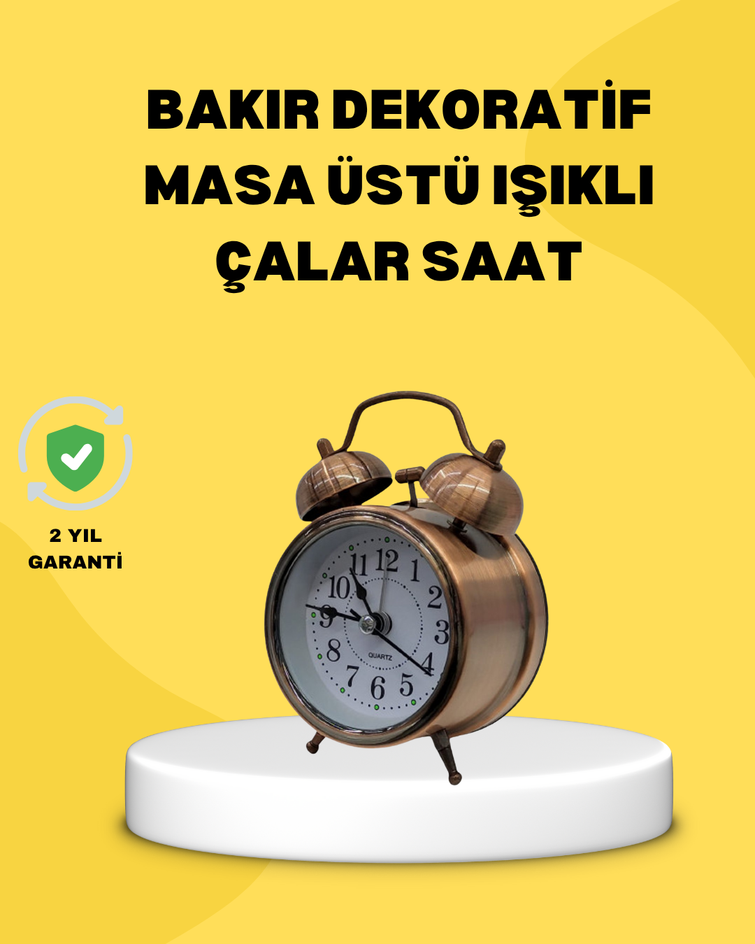 3-55 Dekoratif Bronz Renk Metal Alarmlı Masa Üstü Saat Klasik Tasarım - Vipsepet - Görsel 1