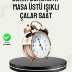 Nostaljik Büyük Boy Metal Masa Saati Bronz Kaplama ve Yüksek Sesli Alarm - Vipsepet