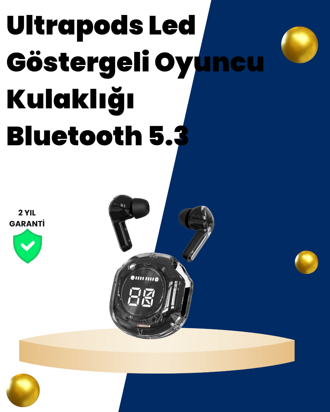 6-25 Bluetooth 5.3 Kablosuz Kulaklık 30mm Sürücü LED Ekranlı Mikrofonlu - vipsepet - Görsel 1