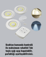 Çok Amaçlı Kullanım İçin Kablosuz Yapışkanlı 3 Lü Uzaktan Kumandalı Led Spot Lamba - Lisinya - Görsel 3