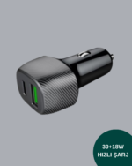38W Çift Çıkışlı Araç Şarj Cihazı – Type-C ve USB PD Destekli - Vipsepet - Görsel 3