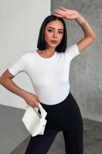 Rahat Ve Şık Kısa Kollu Bisiklet Yaka Likralı Viskon Penye Body Beyaz ( Lisinya ) - Görsel 2