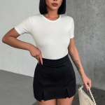 Rahat Ve Şık Kısa Kollu Bisiklet Yaka Likralı Viskon Penye Body Ekru ( Lisinya )