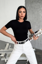 Rahat Ve Şık Kısa Kollu Bisiklet Yaka Likralı Viskon Penye Body Siyah ( Lisinya ) - Görsel 2