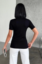 Rahat Ve Şık Kısa Kollu Bisiklet Yaka Likralı Viskon Penye Body Siyah ( Lisinya ) - Görsel 3