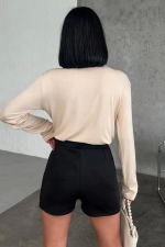 Rahat Ve Şık Uzun Kollu Bisiklet Yaka Likralı Viskon Penye Body Bej ( Lisinya ) - Görsel 3