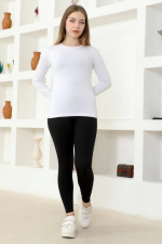 Rahat Ve Şık Uzun Kollu Bisiklet Yaka Likralı Viskon Penye Body Beyaz ( Lisinya ) - Görsel 3
